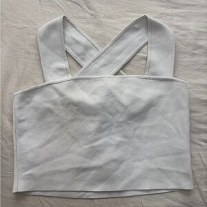 Babaton White Cross-Back Crop Top